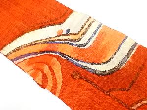 手織り真綿紬　幾何学模様織り出し　名古屋帯